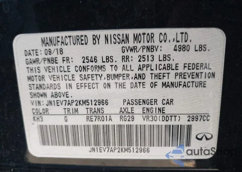 2019 Infiniti Q50 3.0T Luxe from USA, damaged, VIN JN1EV7AP2KM512966